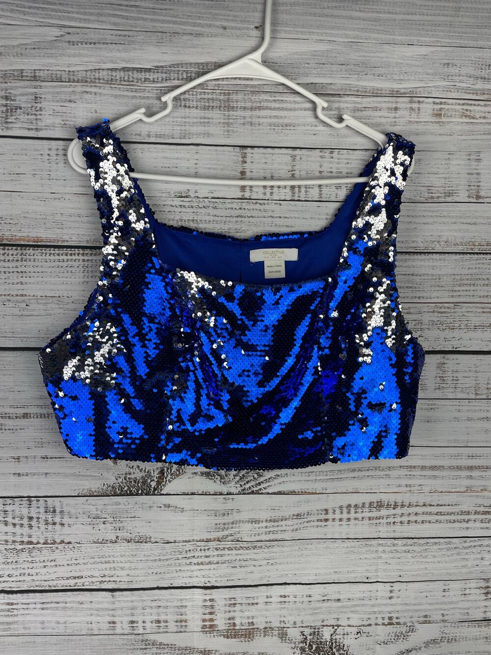 Collective the Label Cobalt Blue Full Sequin Crop Tank Top ASOS Party 12 Dance